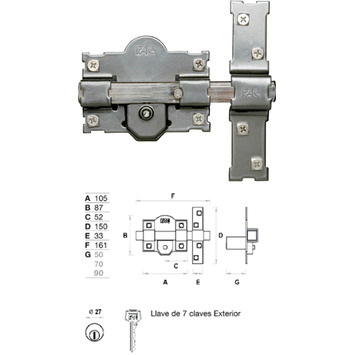 CERROJO 01559 101-R/105 70MM PINTADO