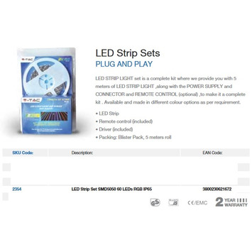 LED Strip Set SMD5050 60 LEDs RGB IP65  /2155+3008+3304/ -- kit V-TAC