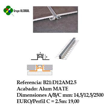 PERFIL JUNTA DILATACION 14.5/12.5/2500 Aluminio Mate CONTROLOFFICE