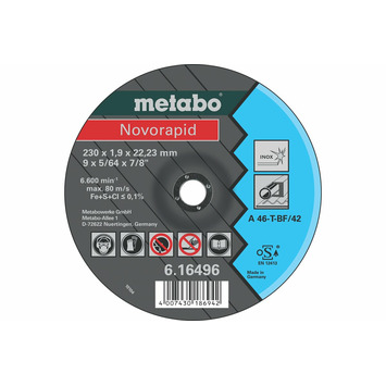 DISCO NOVORAPID 230 X 1,9 X 22,23 INOX, T-BF/41 METABO 616496