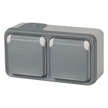 ENCHUFE BASE 2x2P+T SUPERFICIE GRIS PLEXO IP55 191505 LEGRAND