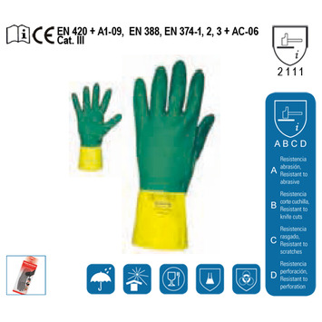 Guantes latex bi-color. uso d./industrial. 35 cm