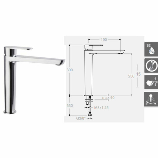 MONOMANDO LAVABO "XL" ALEXIA Ref.3602 R.S.