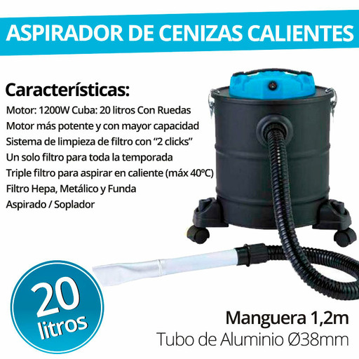 ASPIRADOR CENIZAS CALIENTES (max.40ºC) 1200w/20lt