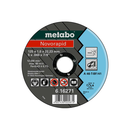 DISCO NOVORAPID 125 X 1,0 X 22,23 INOX, TF 41 METABO 616493