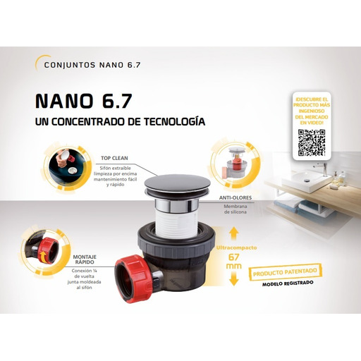 SIFÓN NANO 6.7 SALIDA LIBRE EMBELLECEDOR FIJO D40 WIRQUIN