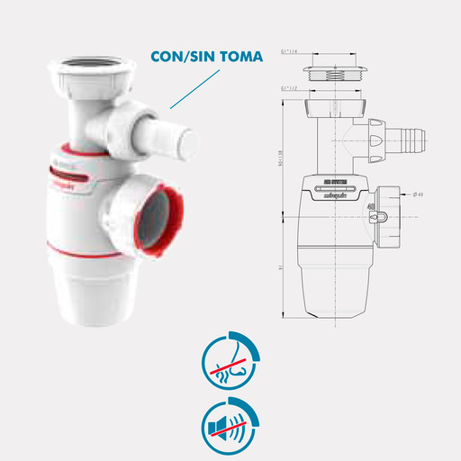 SIFON NEO AIR 1"1/4" - 1"1/2" - Ø40 CON TOMA WIRQUIN