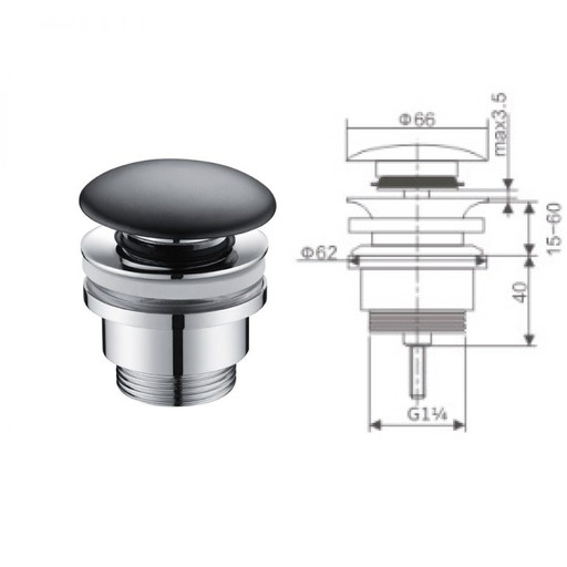 VALVULA CLICK-CLACK NEGRO MATE (lavabos-bides) IMEX VCC008