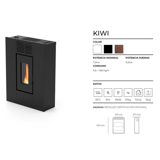 ESTUFA PELLETS KIWI NEGRA (7.2 kw) pasillera EOSS