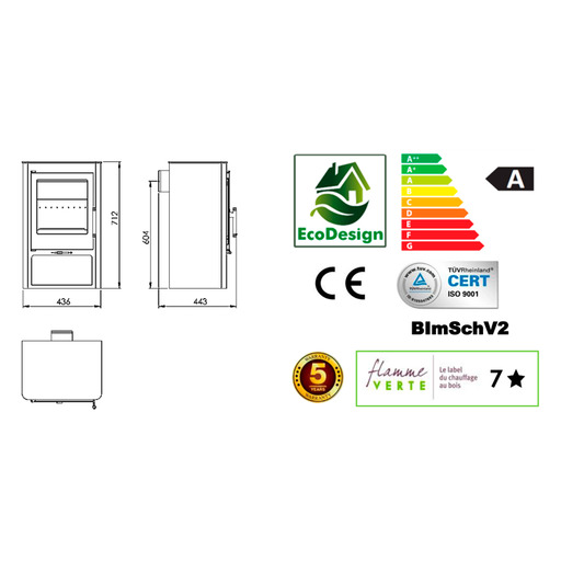 ESTUFA LEÑA KNYSNA 5.9Kw 712x436x443mm PANADERO