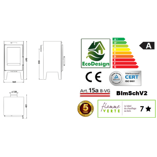 ESTUFA LEÑA LUGANO 6.3Kw 690x360x431mm PANADERO