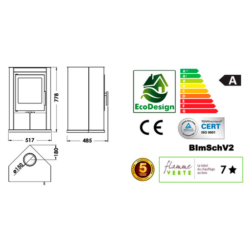 ESTUFA LEÑA SAGRES-Rincon 6.85Kw 778x517x485mm PANADERO