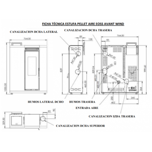 ESTUFA PELLETS AVANT WIND NEGRA (11 kw) pasillera canalizable EOSS