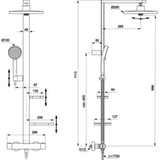 GRAN DUCHA CERATHERM ALU+ 260mm ROSE (termost+columna fija) IDEAL BD583RO