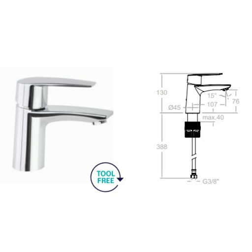 MONOMANDO LAVABO CIVIC TOOL FREE S3 R.510103 R.S.