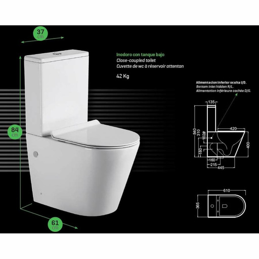 PACK WC VERDE (inodoro + tanque + tapa amort + codo) BECRISA