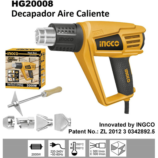 PISTOLA AIRE CALIENTE 2000W INGCO HG20008