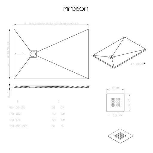 PLATO DUCHA MADISON BLANCO 100x70cm aligerado + VALVULA RESIBLOCK