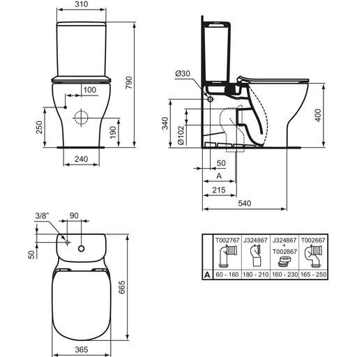 TESI AQUAB TAZA A-PARED TANQUE BAJO BLANCO MATE ID.ST. T0082V1