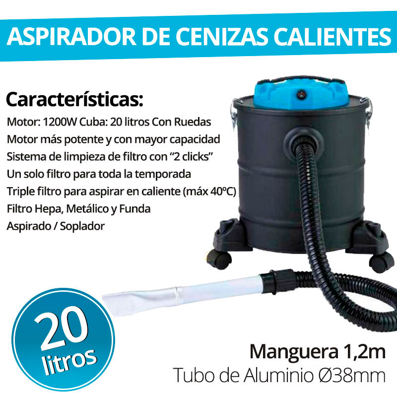 Aspirador - Soplador Cenizas 20 Lts. 1200w.